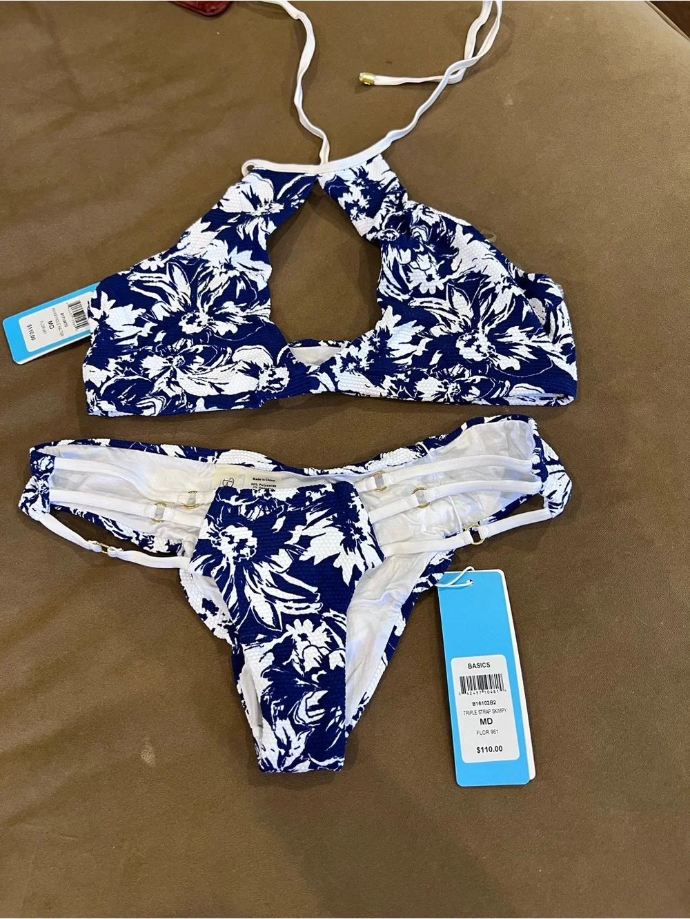 Beach Bunny Blue & White Floral Halter Bikini